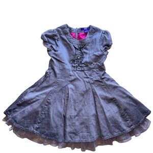 Mexx Girls Dress Grey With Pink Polka Dots Underskirt Size 5